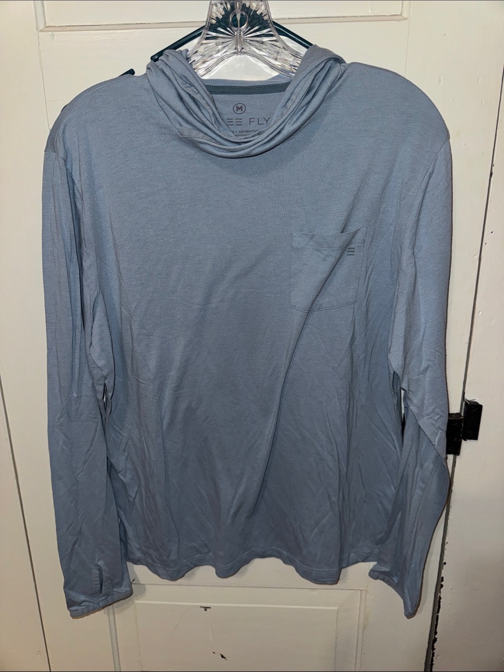 FREEFLY Men’s Light Blue Hooded Long-Sleeve Pocket Shirt M Fishing